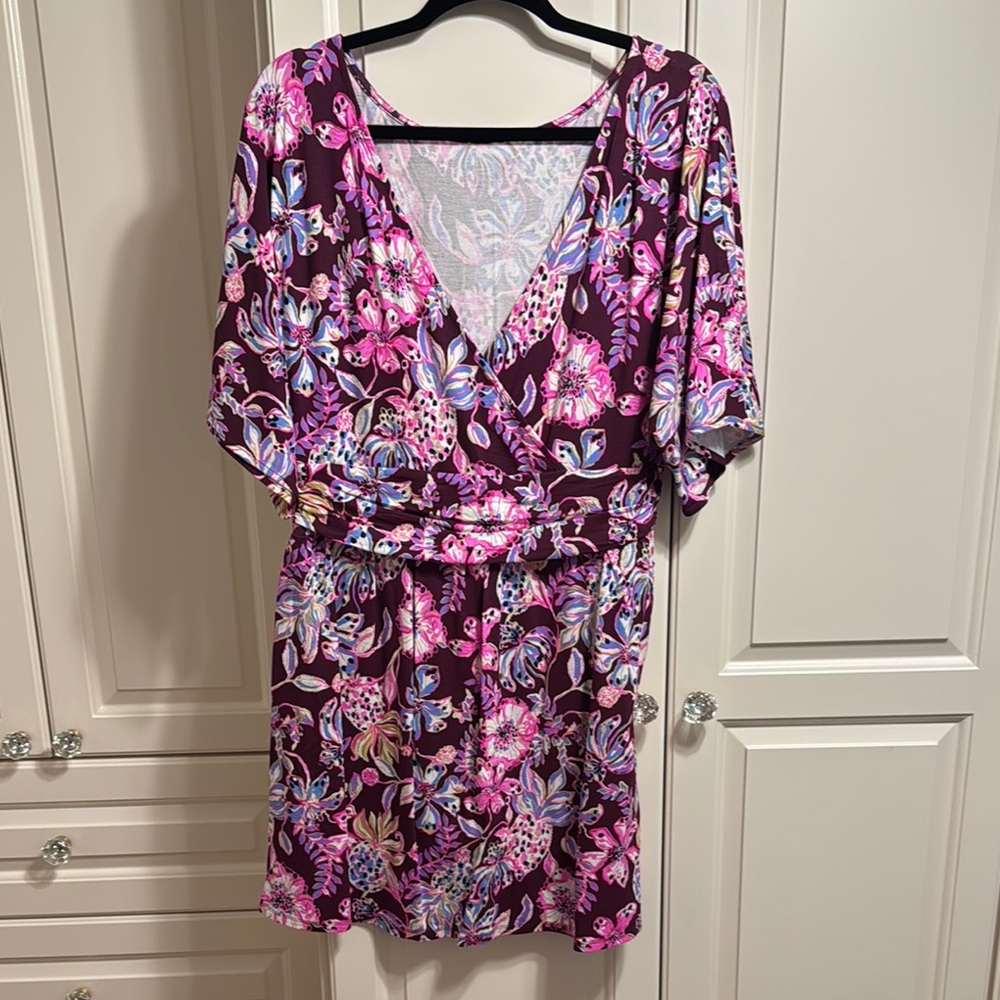 NWT Lilly Pulitzer Parigi Boat Neck Romper in Amarena Cherry, size L